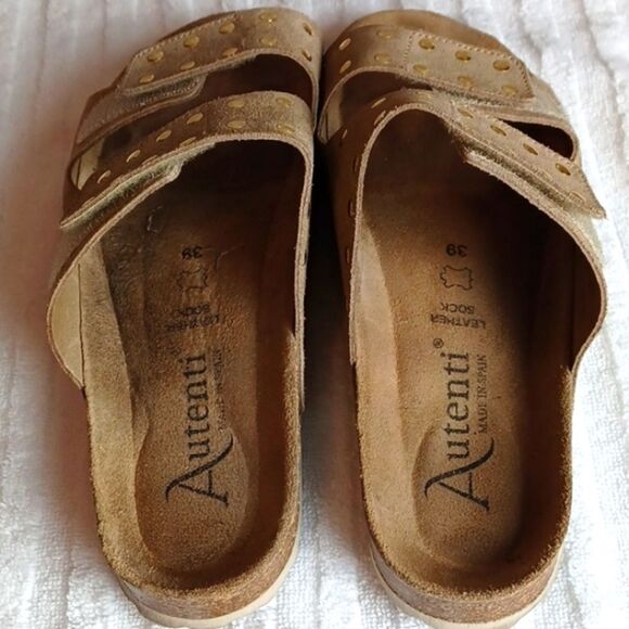 AUTENTI Spain Womans Real Suede Studded Tan Cork Slides 38= 7 - Picture 6 of 8